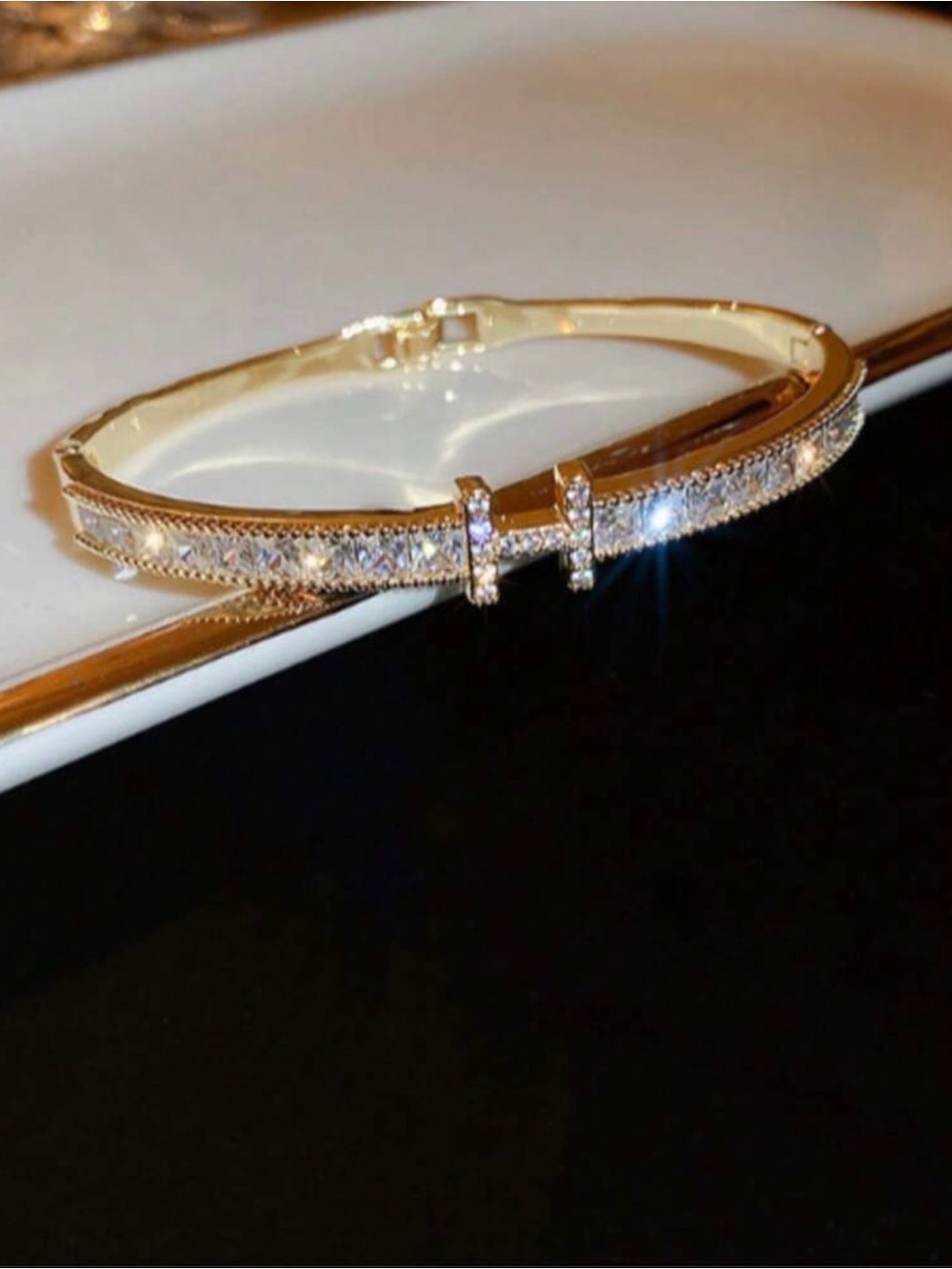 New Arrivals! Gold Crystal Pavé Hinged Bangle Bracelet